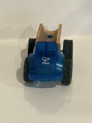 Hape Blue Bamboo Truck w/Rubber Rolling Wheels 3 x 2  Great Condition