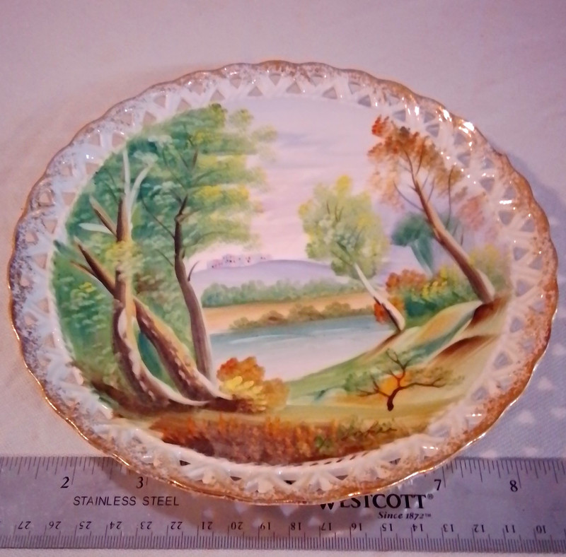 Ucagco Japan Landscape Porcelain Decorative Plate Lattice Rim 7 in