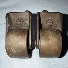 Vintage Metal Upright Piano Casters Wheels Brass Swivel Furniture Set of 2