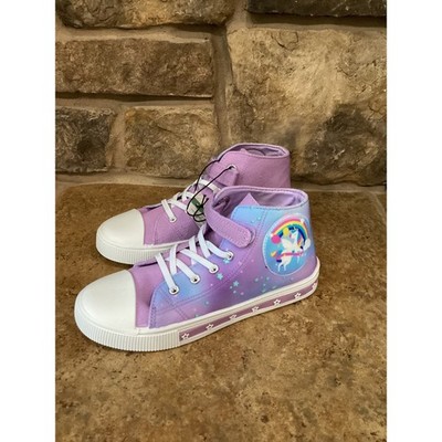 Funcoo Big Girls Size 3 Unicorn Light Up High Top Sneakers Purple Star Shoes