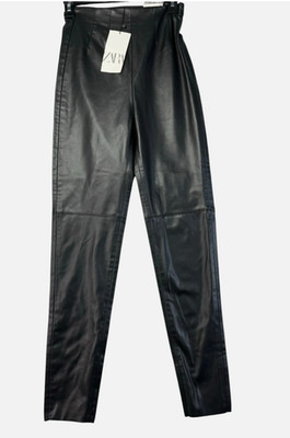 ZARA Leggings Women's Extra Small Black High Rise Faux Leather Pants Stretch NWT