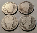 Lot of 4 Barber Quarters 1898 P 1899 P 1900 S 1901 P 90% Silver Good+ #B67
