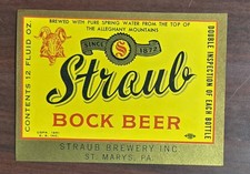 Straub Bock Beer Label.   Straub Brewing Comp...
