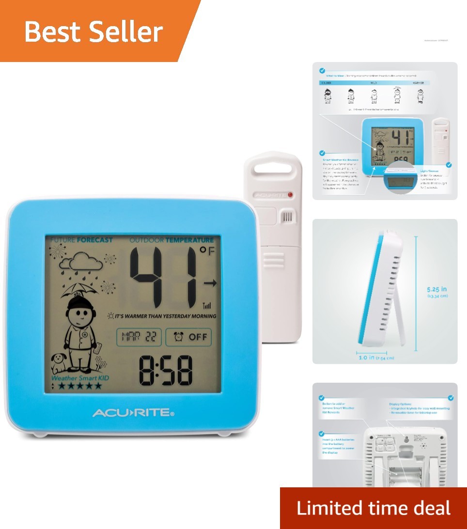 Weather Station for Kids with Wireless Outdoor Sensor & Educational Alarm Clock