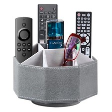 Leather Remote Control Holder,360 Degree Spinning TV Remote Caddy,9 Grids Des...