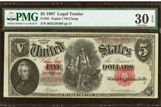1907 $5 Note FR#85 PMG 30 Exceptional Quality