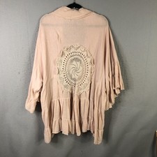 Denim 24/7 Coatigan Womens 32W Pink Pale Blush Ruffle Kimono Lace Boho Feminine