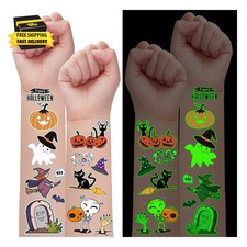 10 Sheets Luminous Halloween Temporary Tattoos for Kids, Glow Halloween Decorati