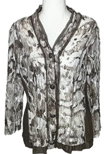 Kamiko Top Size 10 Mocha White Sheer Lace Button Down Long Sleeve Boho Party