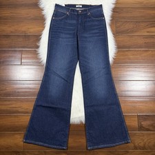Wrangler Women's Size 30 X 32 High Rise 70's Flare Denim Jeans Dallas Dark Wash