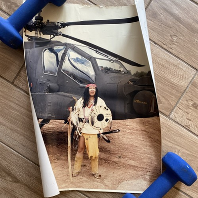#ad #ad White Mountain Apache Indian poses in front of first production AH 64A 1984 $99.99