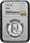 1958 50C Proof Silver Franklin Half Dollar NGC Graded PF 67 in New Holder