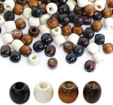 100Pcs Large Hole Barrel Wood Beads, 4 Colors Natural Wooden Dreadlock Hair Bra