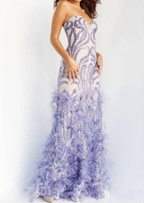 Jovani Sweetheart Strapless Feathered Dress Lavender