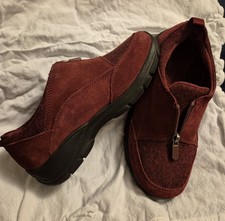 Lands' End Burgundy Suede Slip-On Zip Comfort Shoes Women's 7.5 D US