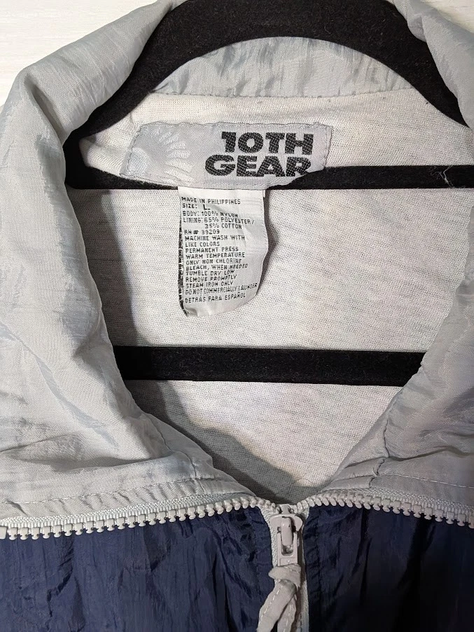 Vintage 10th Gear Colorblock Windbreaker Jacket Navy Grey White 90s Retro Large