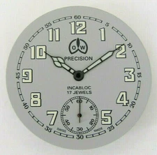 O & W PRECISION, dial and hands for ETA 6498 movement. NEW OLD STOCK, swiss made