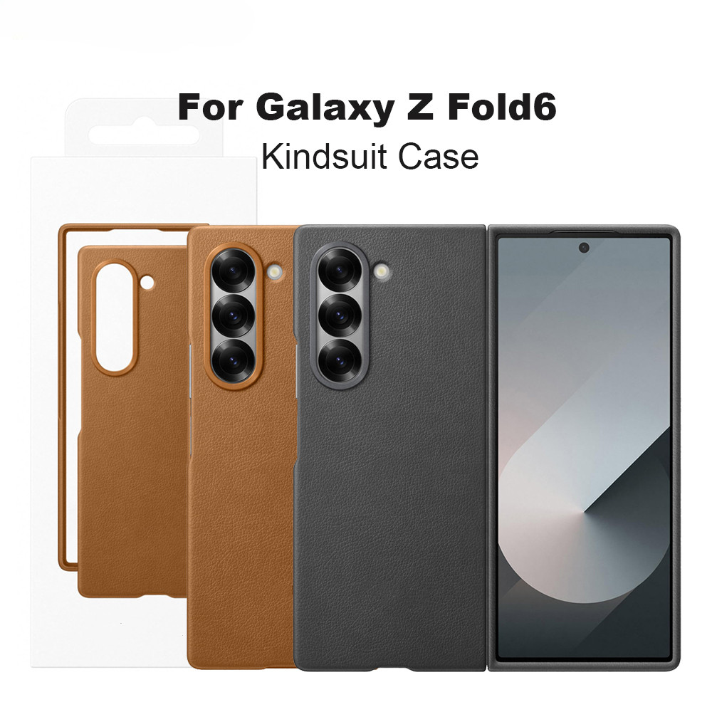 OEM For Samsung Galaxy Z Fold 6 Kindsuit Case Leather PC Frame Metal Ring Cover-image