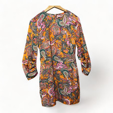 Code Mode Womens Orange Paisley Boho Shift Dress Sz XS NWT 70s Retro