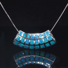Collar colgantes a cuadros de ópalo de fuego azul Hawaii relleno de plata para mujeres niñas
