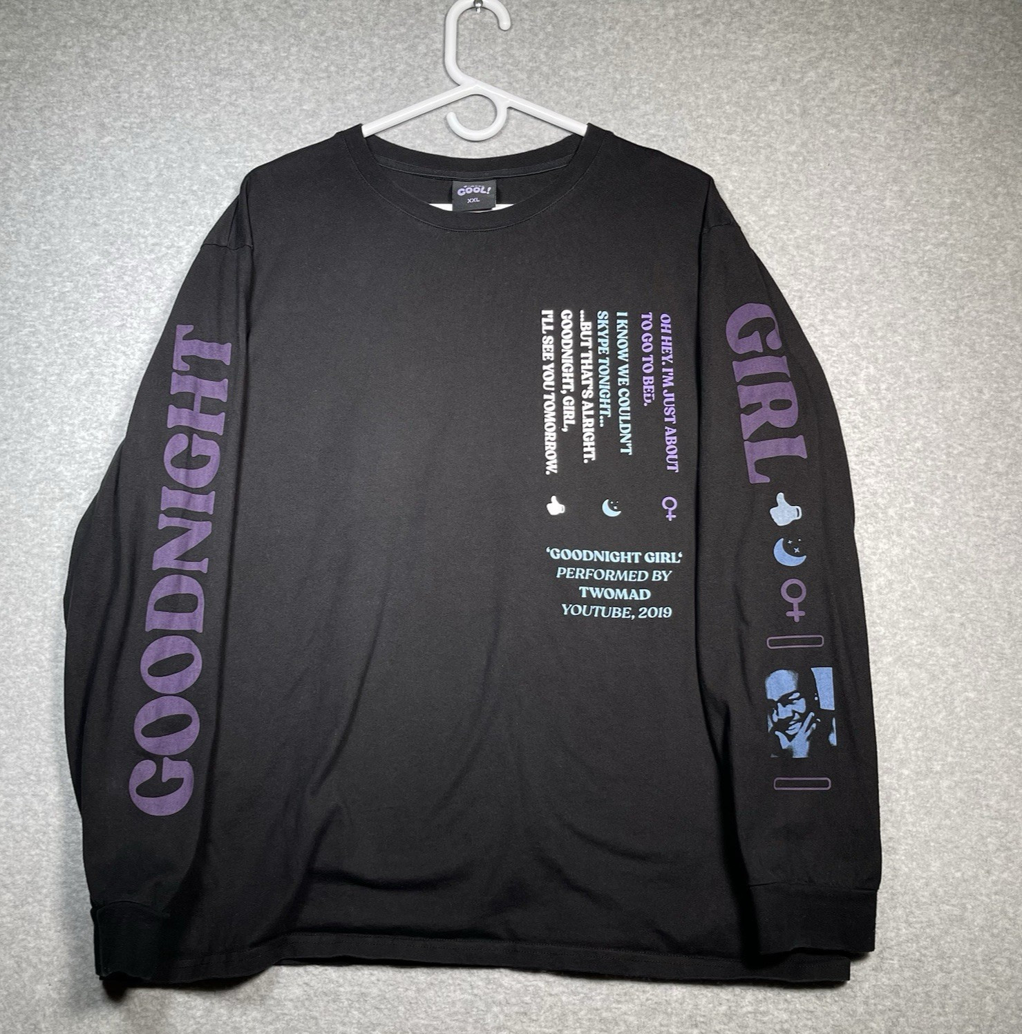 Twomad Goodnight Girl Long Sleeve T Shirt Black Size 2XL Youtuber RARE HTF RIP