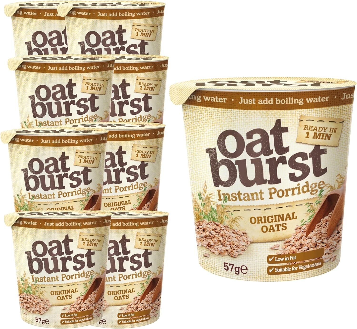 Oatburst Original Oats Instant Porridge Pot, 57 g, Pack of 8