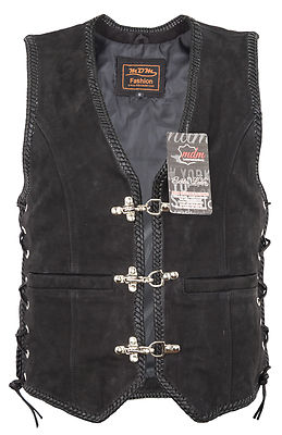 Damen Nubuk Lederweste Slim Kutte Clubweste Damenweste Rockerweste Chopper Leder