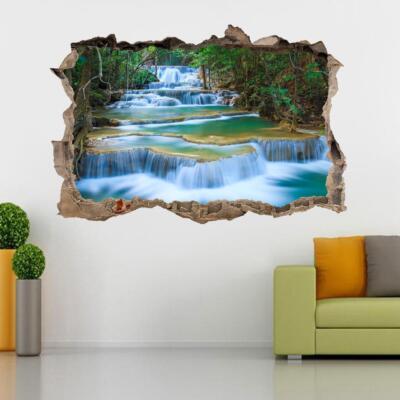 Waterfall Enchanted Forest Trees 3D Smashed Wall Sticker Decal Art ...