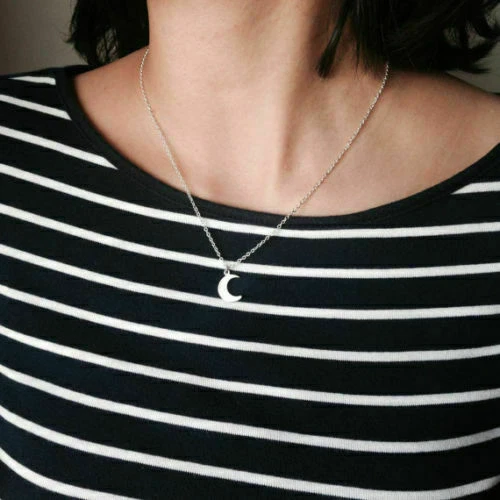 Collana Con Ciondolo Luna In Argento 925 – Gioiello Britannico Con Catena, In Scatola Regalo