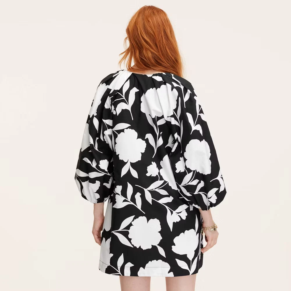 Mini abito donna Kate Spade rosa popeline manica lunga taglia XXL nero panna *nuovo*