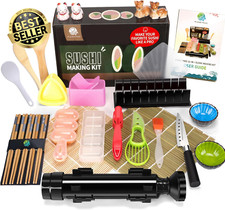 27PCS Sushi Making Kit Bazooka Roller Bamboo Mats Knife Nigiri Mold DIY Gift Set