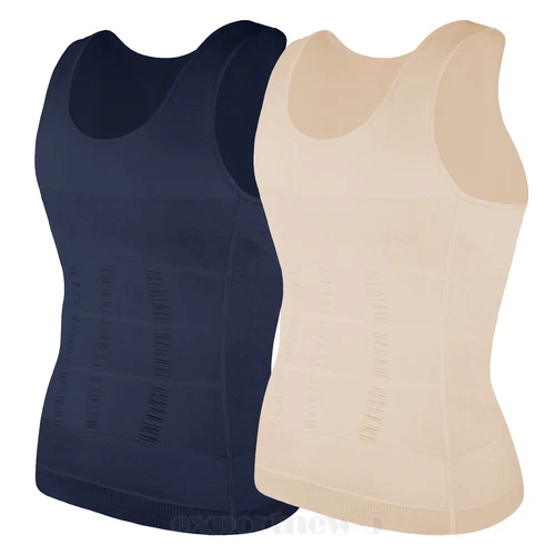 Herren Abnehmen Body Shaper Weste Gürtel Bauch Brust Kompression T-Shirt Tank Top - Bild 35 von 49