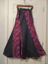 VTG 1970 long maxi skirt blue jean denim purple / India print BOHO 2 4 ORIGINAL