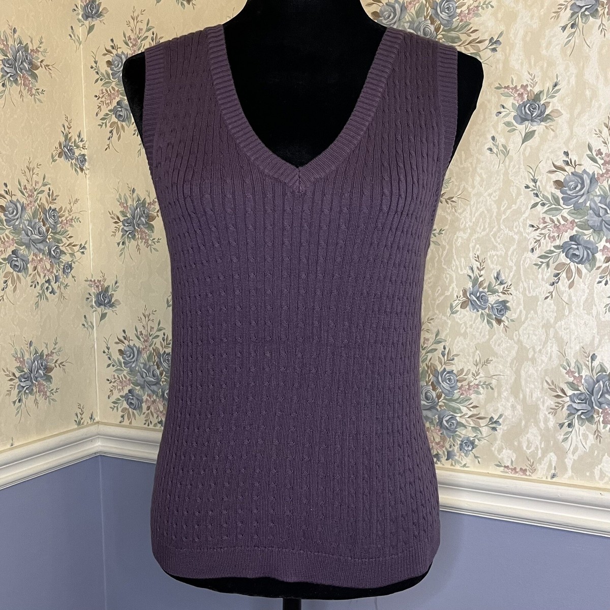 Jeanne pierre wild grape purple knit sleeveless Sweater vest, size l, NWT