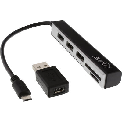 USB OTG Cardreader & 3-fach USB 2.0 Hub, für SDXC und microSD, mit Adapter