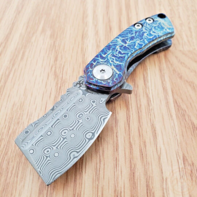 Kansept Knives Mini Korvid Folding Knife 1½ Damascus Steel Blade Titanium Handle