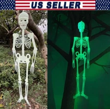 5ft Halloween Luminous Hanging Skeleton Decor Glow-in-The-Dark Party Bar Wall US