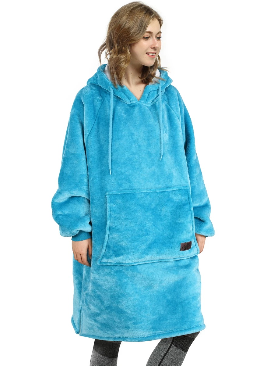 Hoodie Blanket Oversized Sherpa Wearable Warm Fleece Blanket Pullover Sweatshirt
