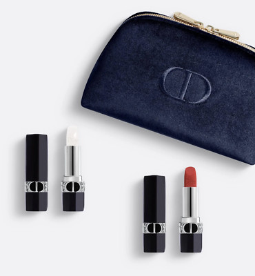 Dior Limited Edition Gift Set  2 Full Size Lipsticks & Velvet Navy Blue Bag