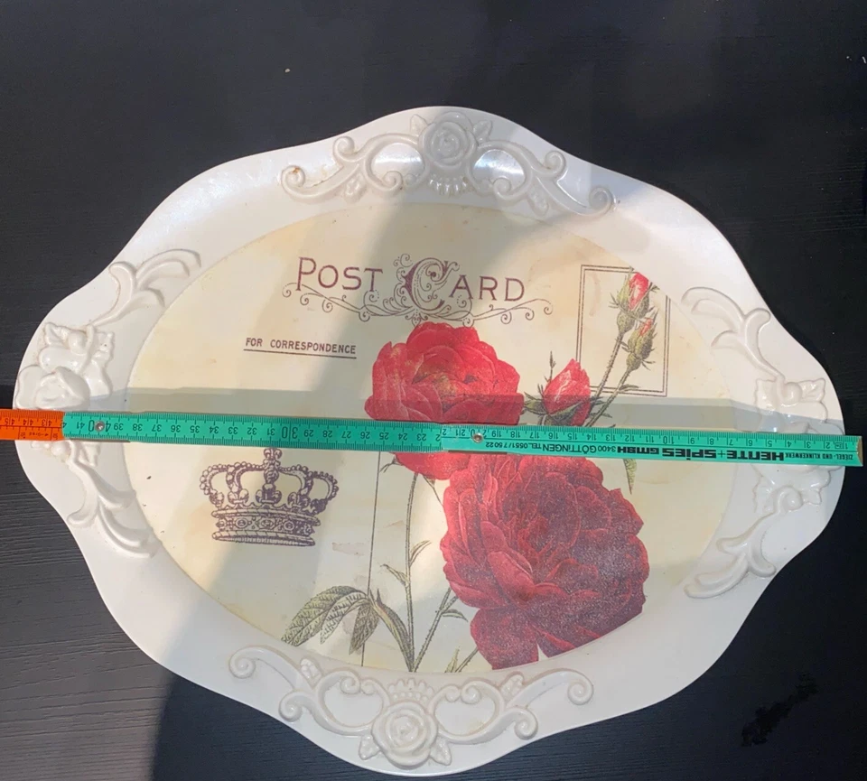 ANGEBOT: Dekoratives Tablett "Victorian Roses" 2 Rosen Bauernrose Rose 45x36cm - Bild 2 von 4