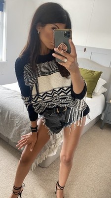 RIVER ISLAND schwarz & weiß Strick Quaste lässiger Oversize Pullover! Größe S (8-10)