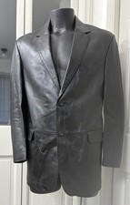 Stafford Essentials Men  s Genuine Leather Blazer Jacket Black Size Medium