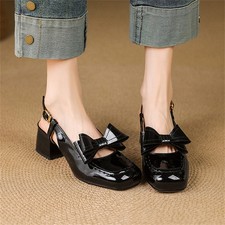 Women's Block Heel Slingback Pumps Bow Closed Toe Comfort Casual Dress Sandals
