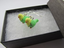 Handmade Miniature Green & Yellow Budgie Budgerigar Pet Bird  Earrings