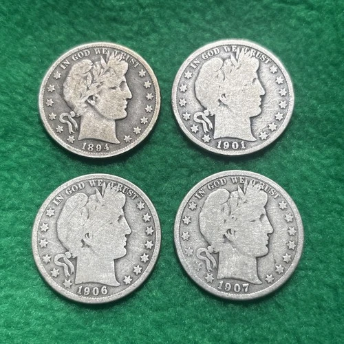 Barber Half Dollar Lot of 4 - Detail Remains - Lower Mintage 90% Silver 👀!!