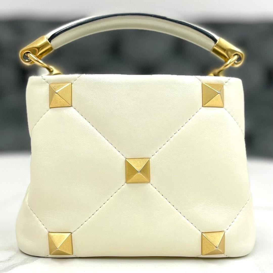 VALENTINO Women Roman Stud Leather 2Way Hand Shoulder bag Ivory Gold Chain thumbnail 2