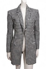 Zara – Manteau – Polyester, coton – Blanc, imprimé pied de poule, noir Taille