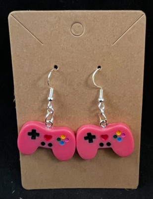 Video Game Controller Earrings - Pink - Dangle - Silver Hooks - Handmade
