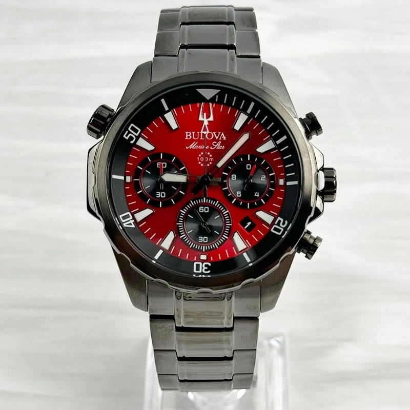 Bulova 98B350 Marine Star Men's Quartz Watch Red Dial Stainless Steel 43mm - Image 4 of 4