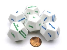 Pack of 6 D12 Large 28mm Place Value White Dice - 3 Green and 3 Blue Etches